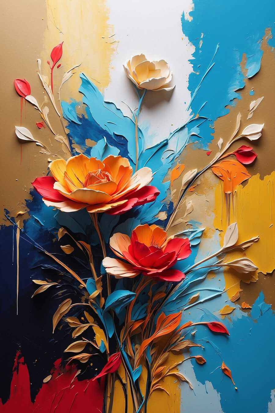 Flores laranja entre cores — design completo