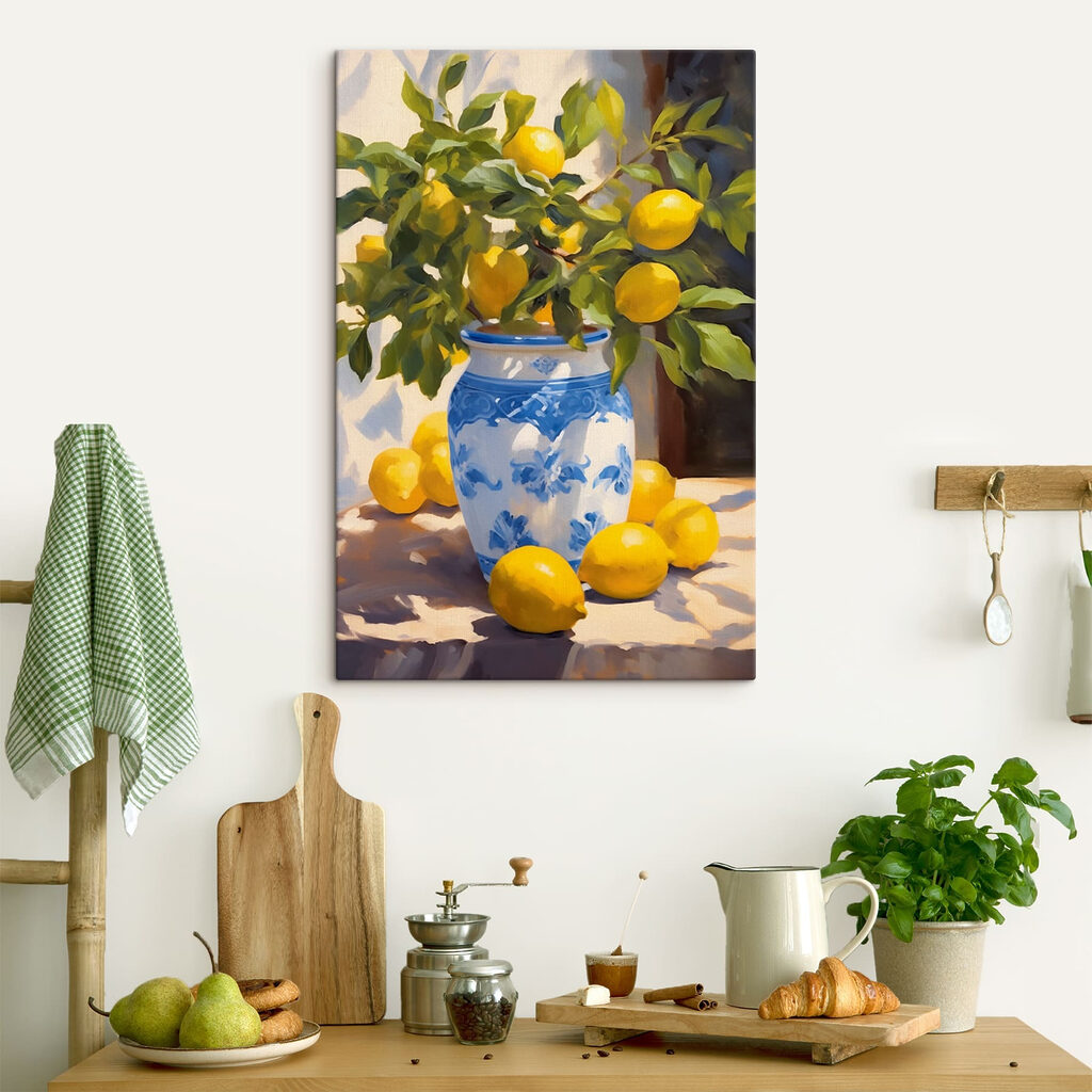 Limão em vaso azul num interior