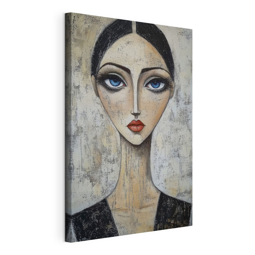 Retrato de olhos azuis, tela esticada e borda contínua