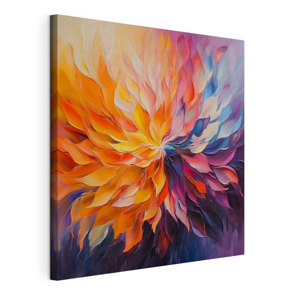 Flor de chamas coloridas, tela esticada e borda contínua