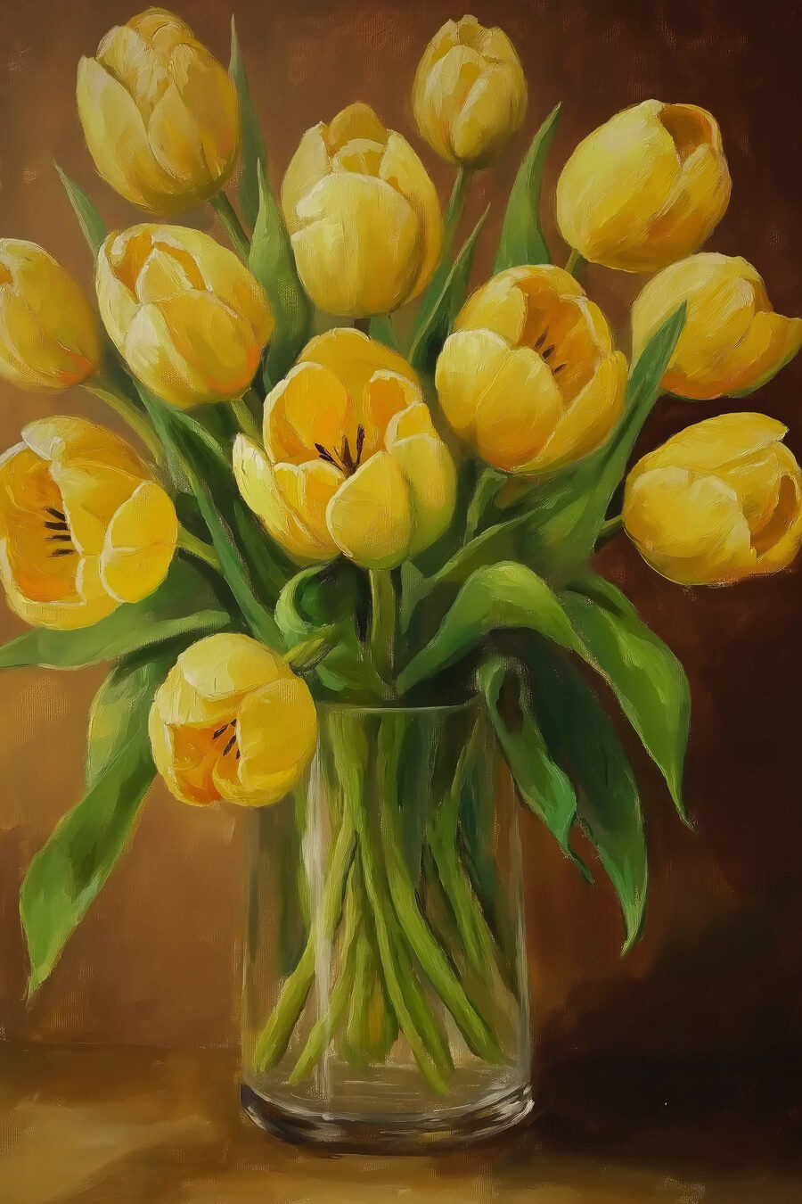 Tulipas amarelas sobre castanho — design completo