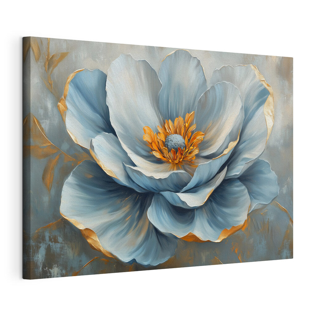 Flor azul-acinzentada, tela esticada e borda contínua