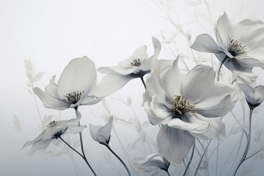Flores em cinzentos — design completo