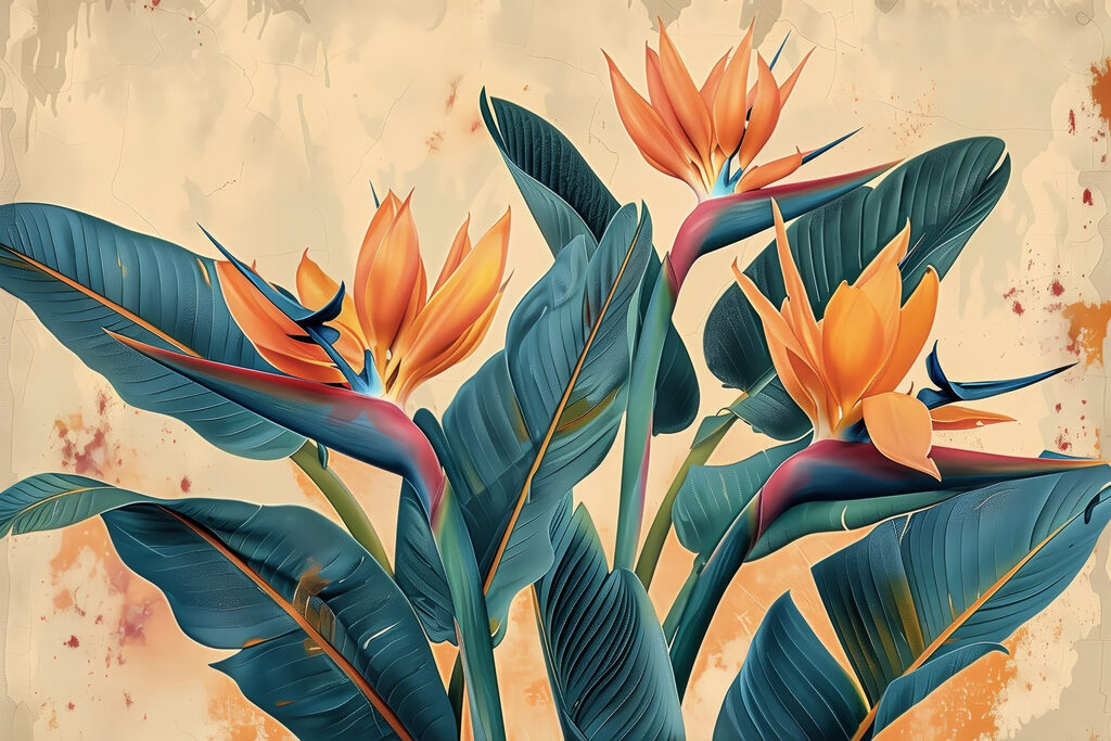 Flor-do-paraíso entre folhas — design completo
