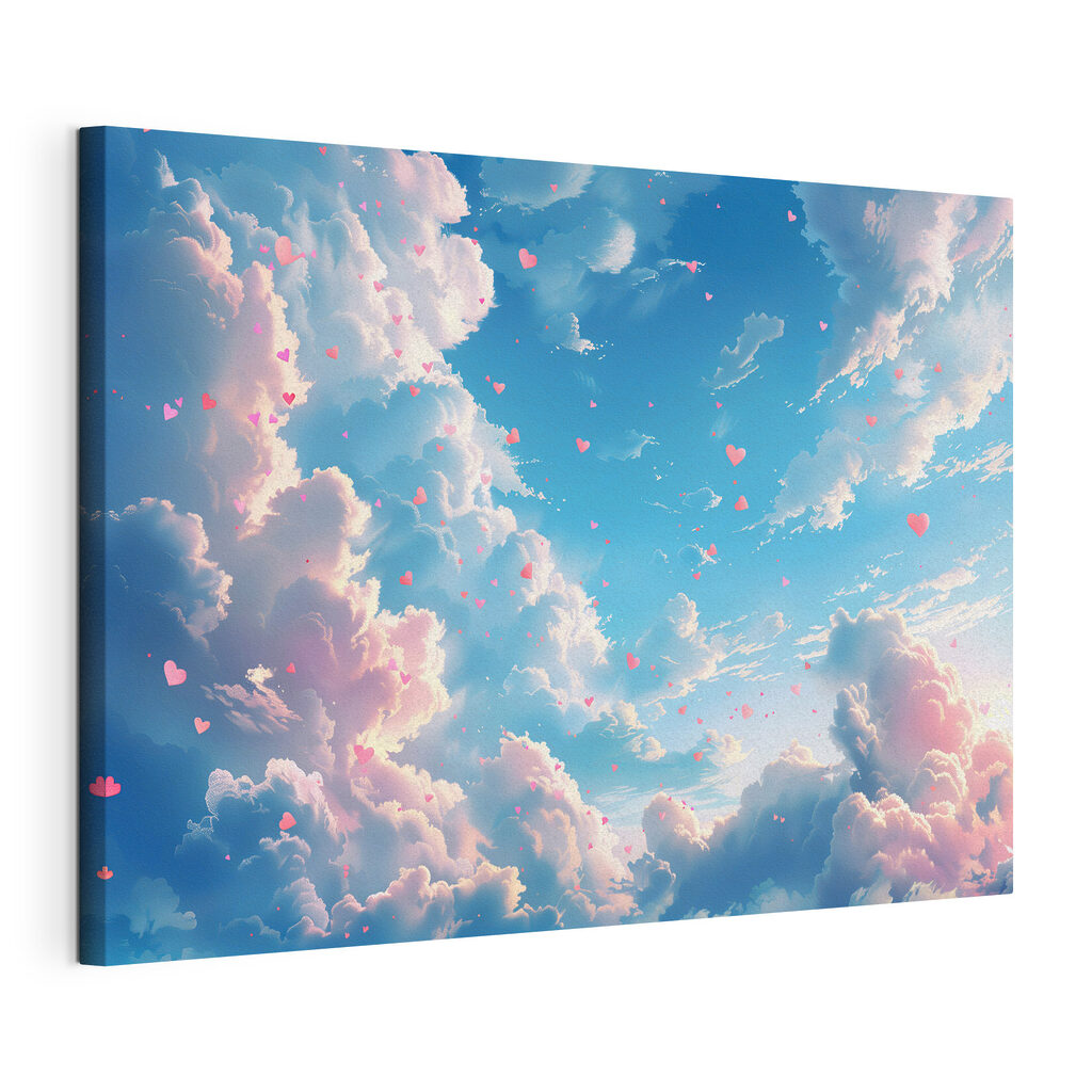 Corações entre nuvens rosa — vista do produto