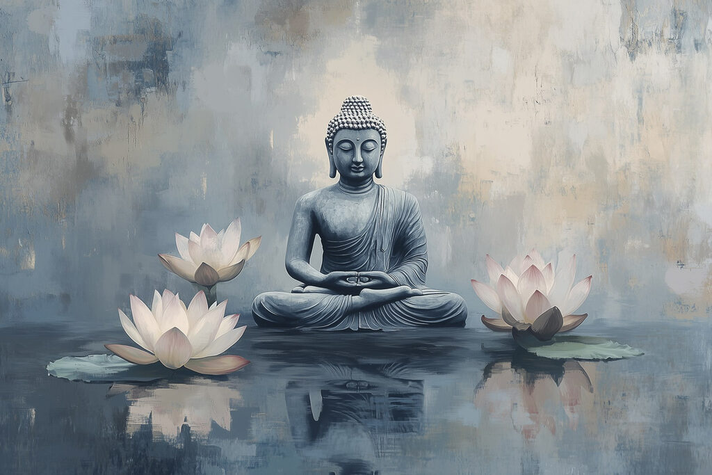 Buda entre três lótus — design completo