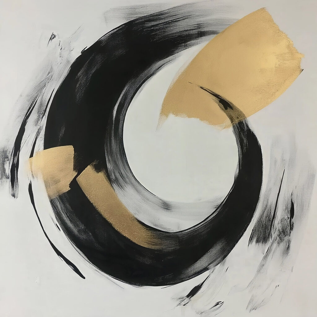 Círculo preto com dourado — design completo