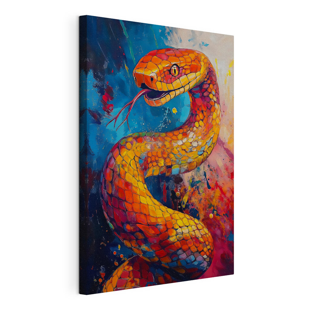 Cobra em cores vivas, tela esticada e borda contínua