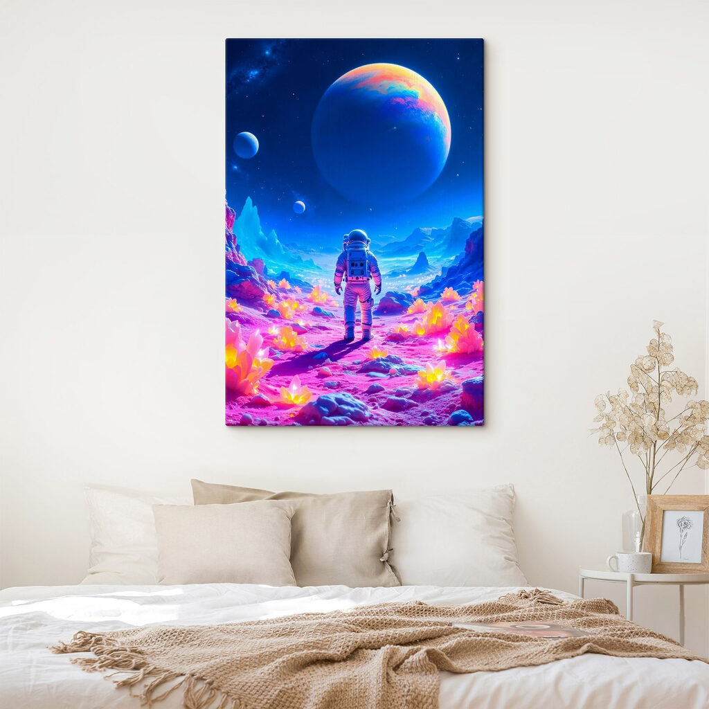 Astronauta em montanhas néon — interior 2