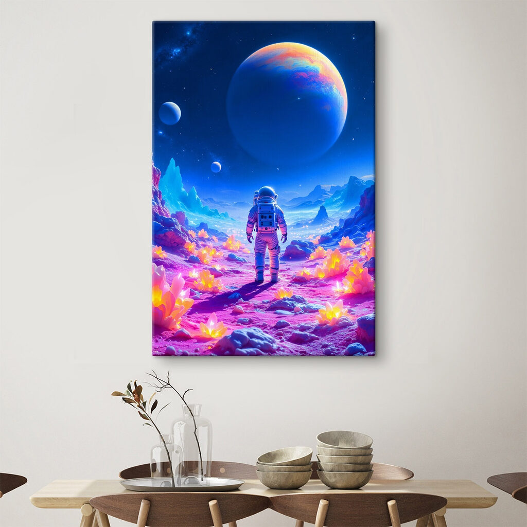 Astronauta em montanhas néon — interior 1