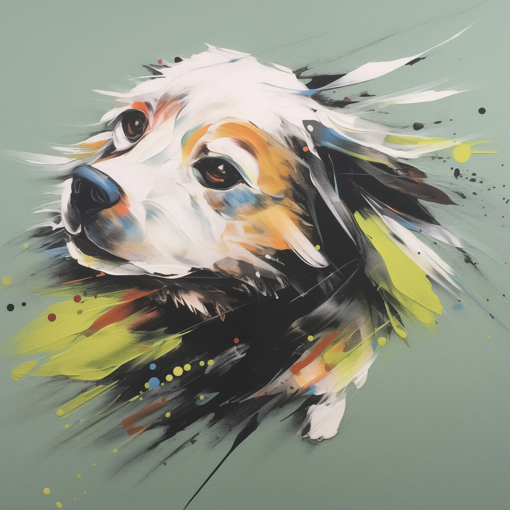 Cão entre salpicos — design completo