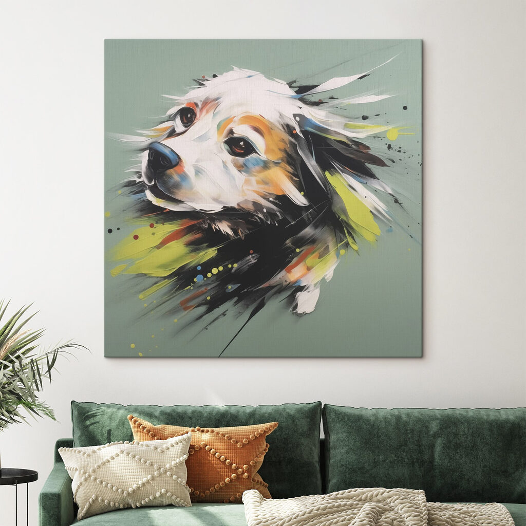 Cão entre salpicos — interior 1
