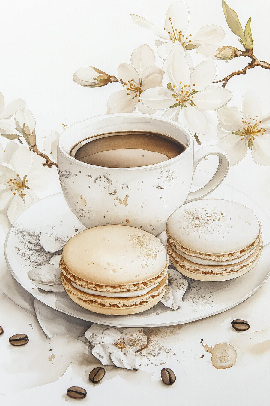 Café com flores brancas — design completo