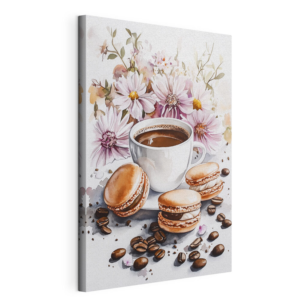 Café entre margaridas cor-de-rosa, tela esticada e borda contínua