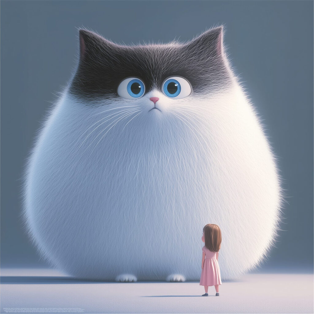 Menina e gato gigante — design completo