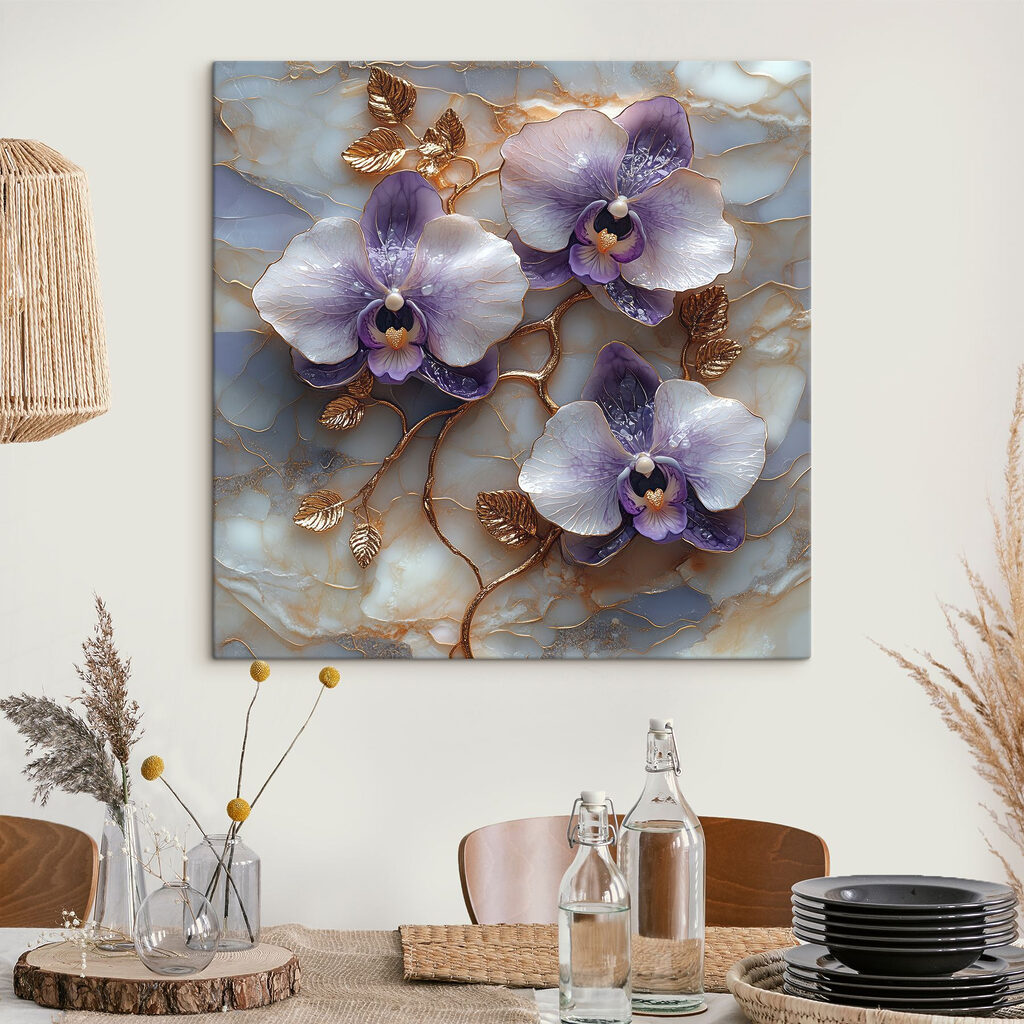 Orquídeas roxas em dourado — interior 1