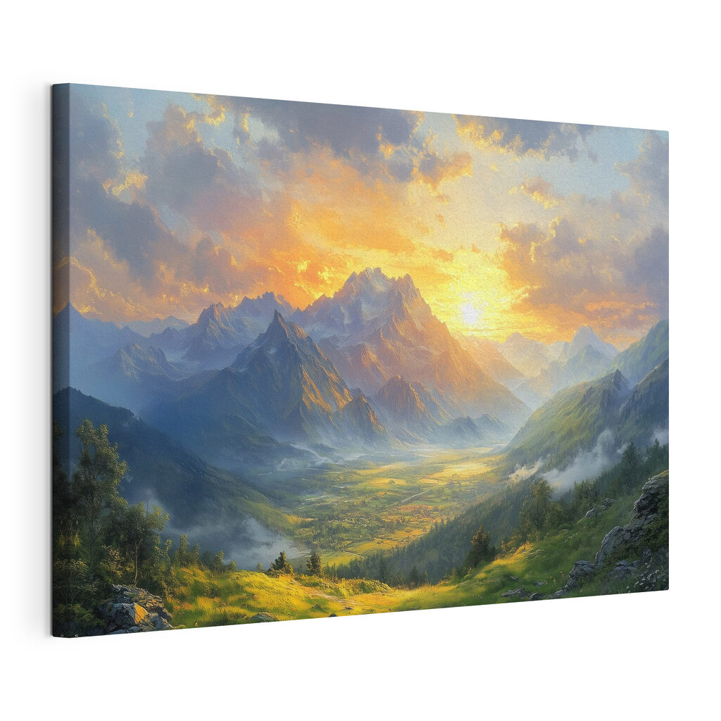 Sol dourado sobre montanhas — vista do produto