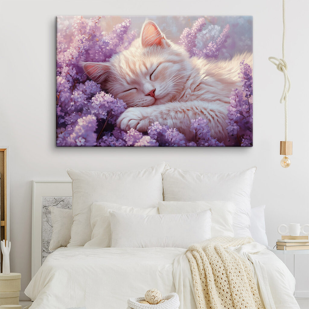 Gatinho entre flores lilás — interior 2