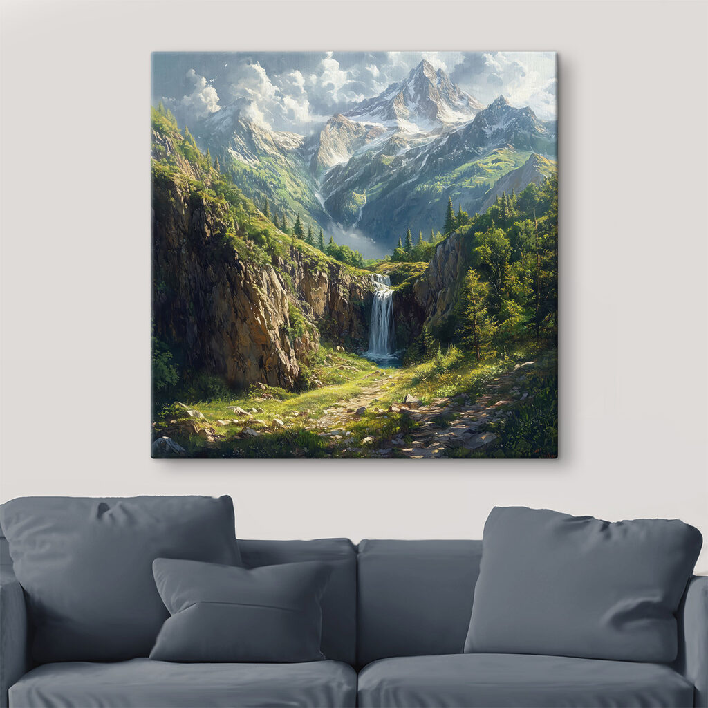 Cascata sob picos nevados — interior 2