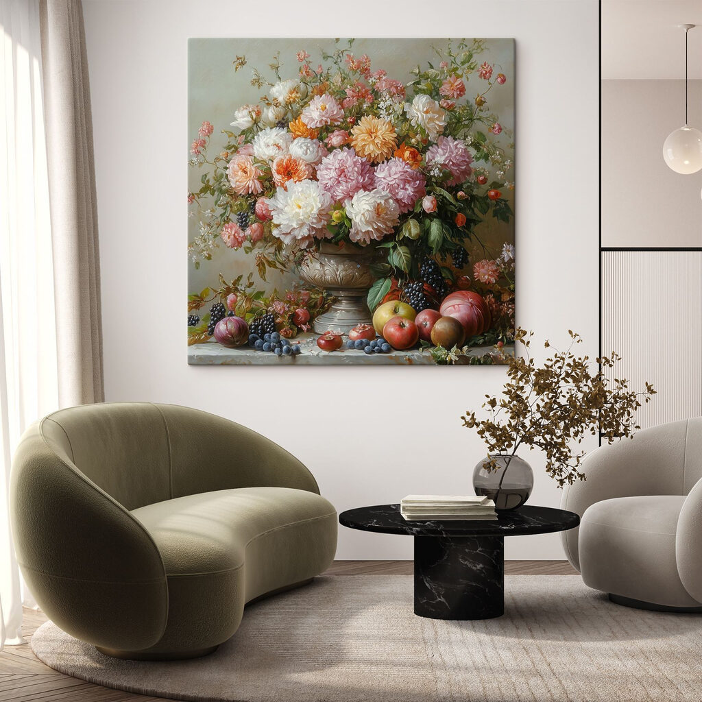 Dálias sobre fruta — interior 1