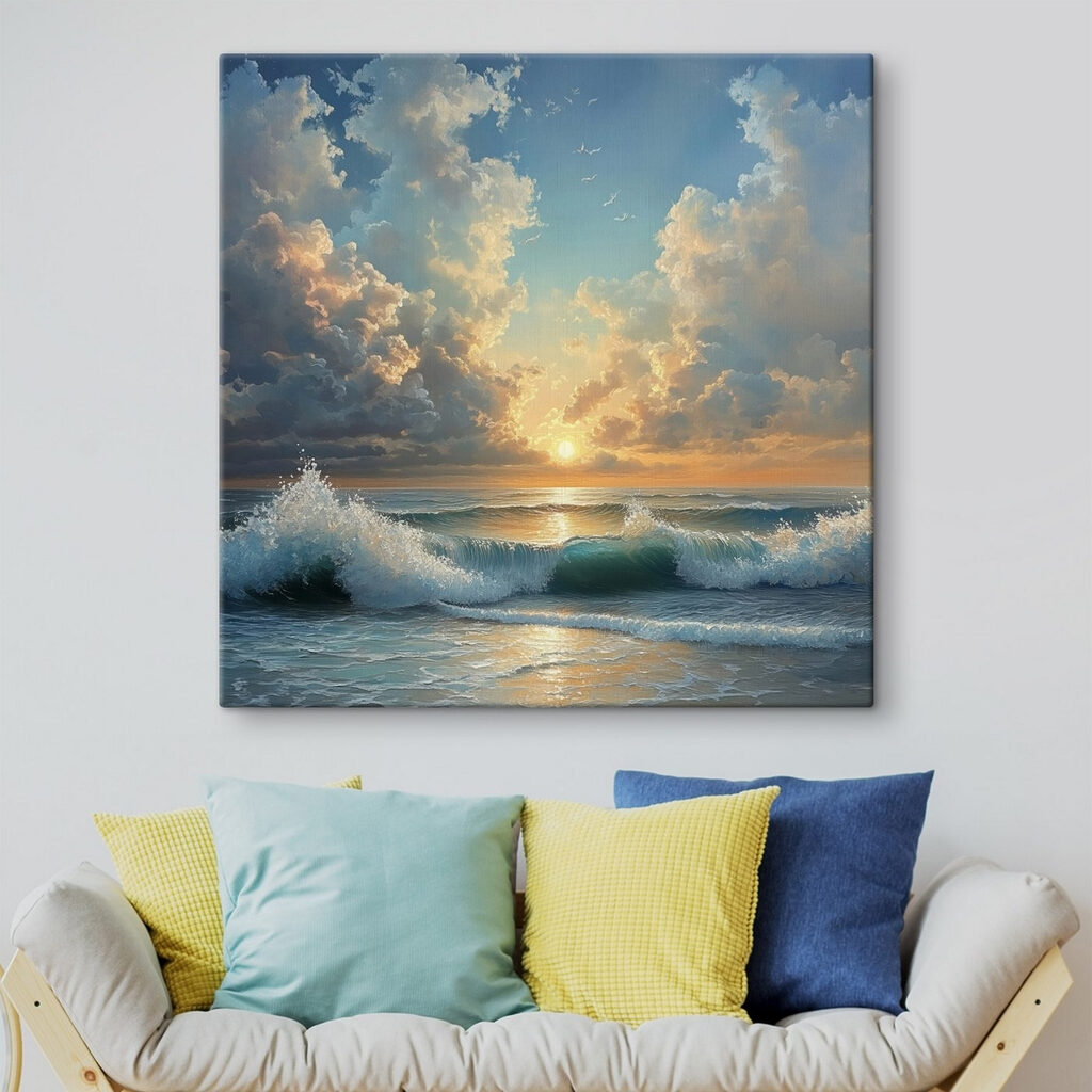 Sol sobre ondas azuis num interior