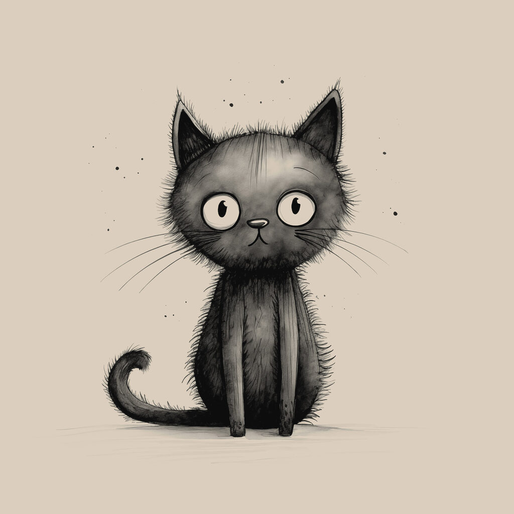 Gatinho em linhas suaves — design completo