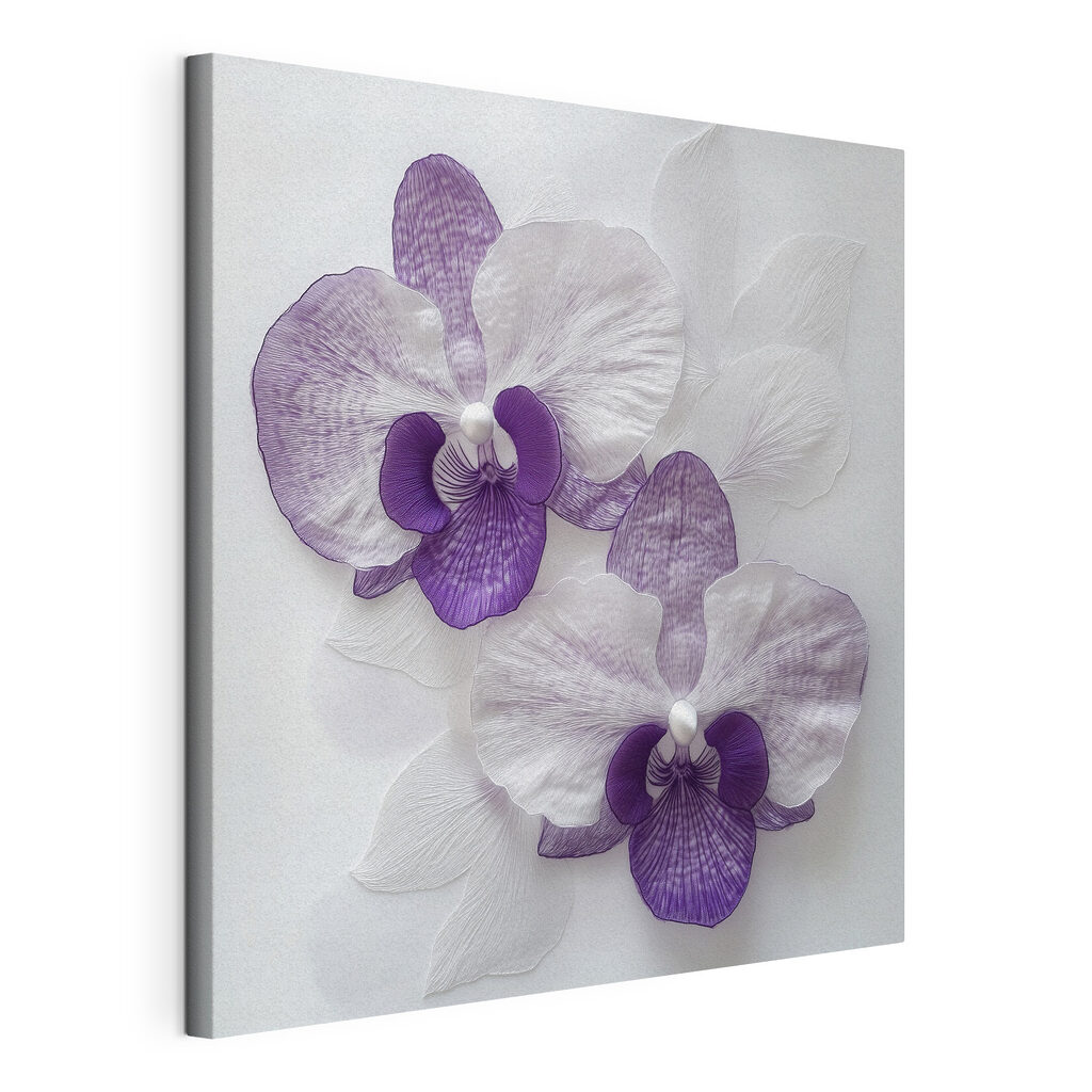 Orquídeas com veios roxos, tela esticada e borda contínua