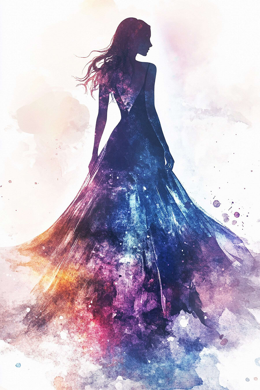 Vestido de aguarela estelar — design completo