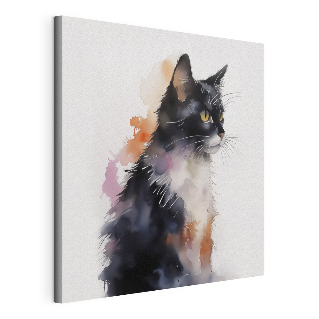 Gatinho preto e branco, tela esticada e borda contínua
