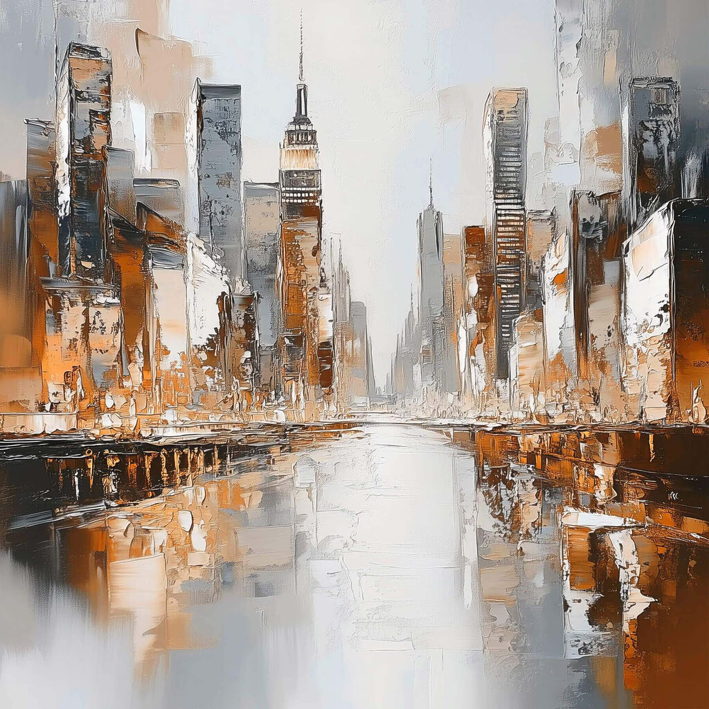 Cidade em reflexo laranja — design completo