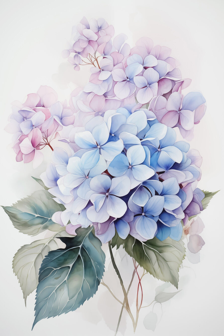 Hortênsias azuis e lilás — design completo