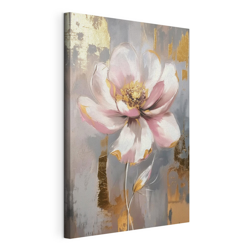 Flor cor-de-rosa sobre dourado, tela esticada e borda contínua