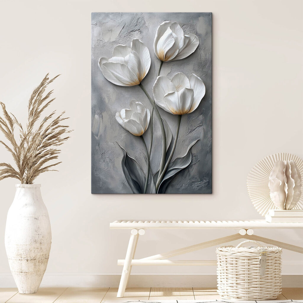 Quatro tulipas sobre cinzento — interior 2