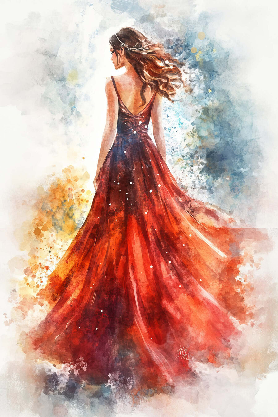 Vestido vermelho em aguarela — design completo