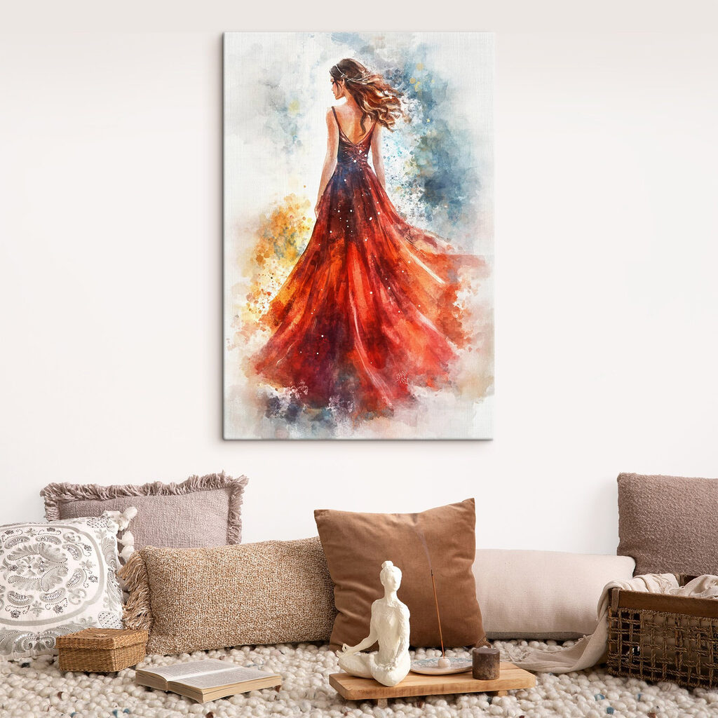 Vestido vermelho em aguarela — interior 1
