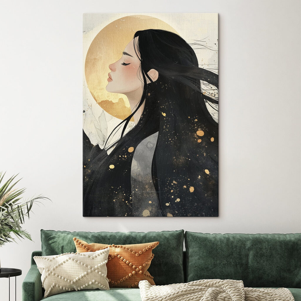 Perfil e lua dourada — interior 1