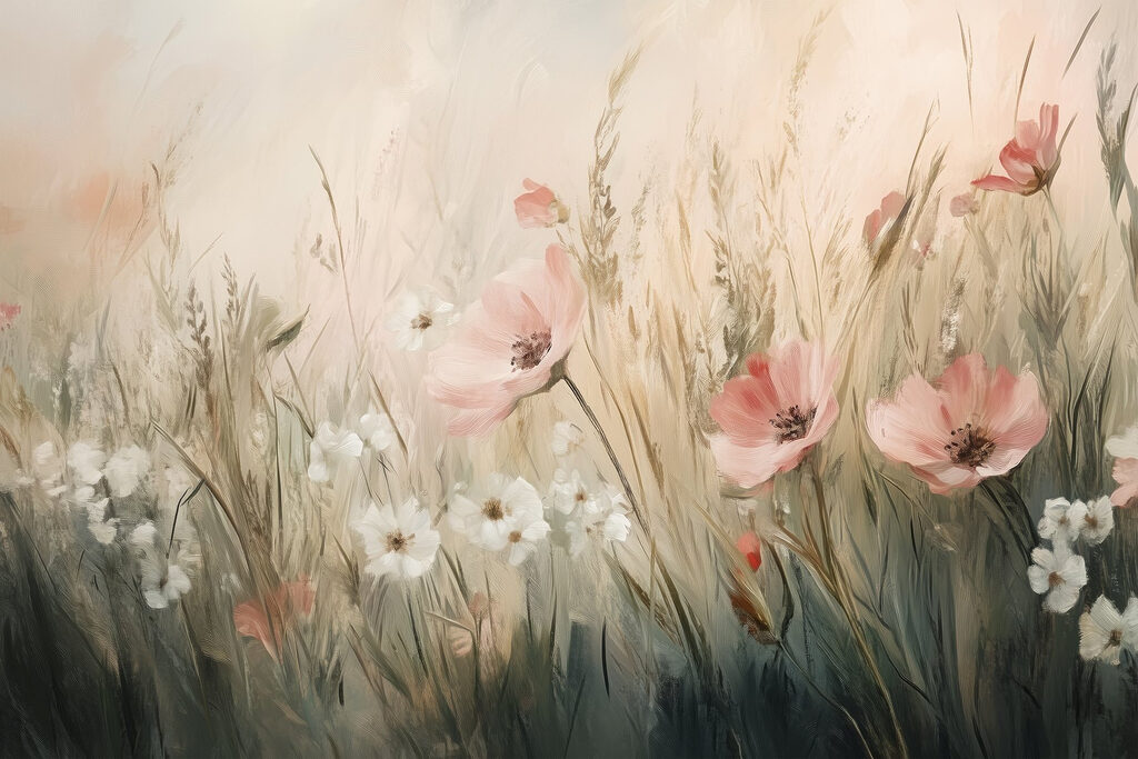 Flores cor-de-rosa ao entardecer — design completo
