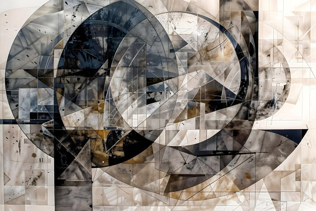 Círculos em fragmentos cinzentos — design completo
