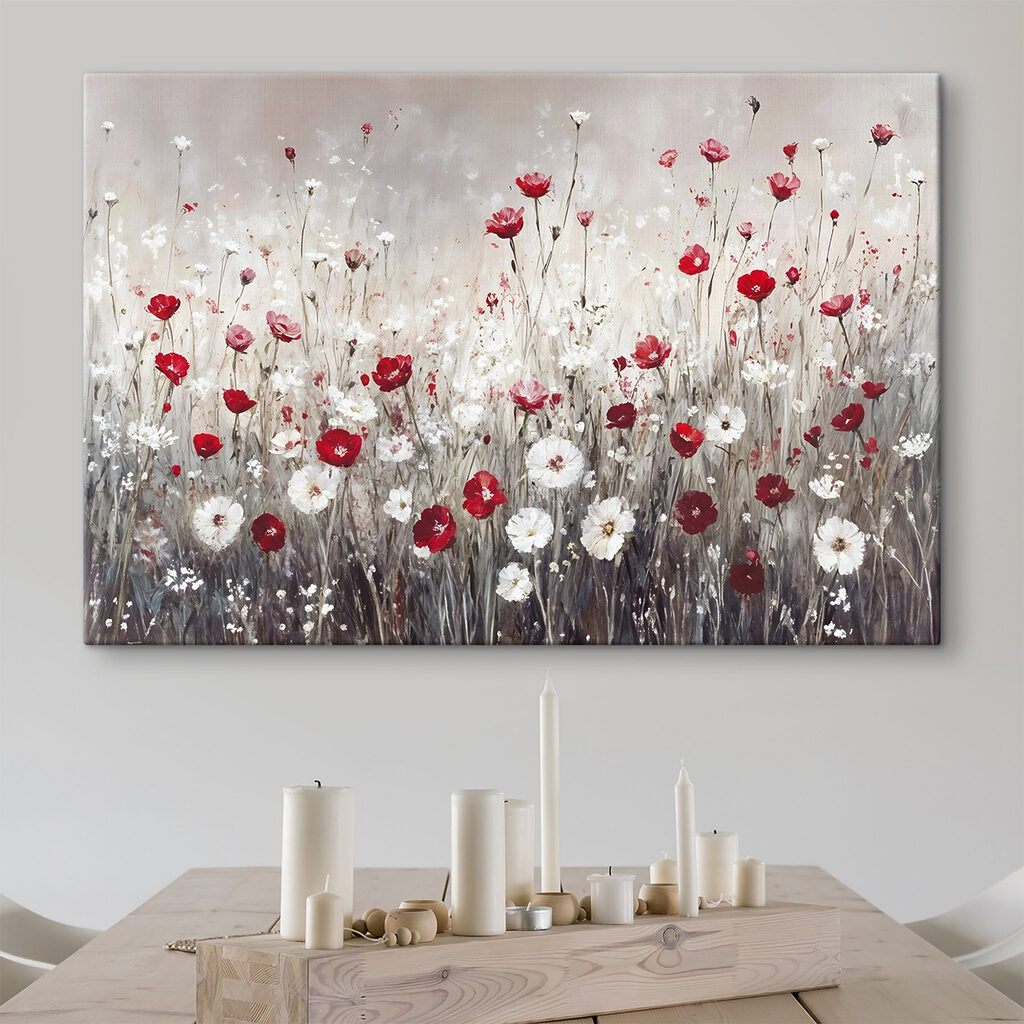 Flores vermelhas entre brancas — interior 1