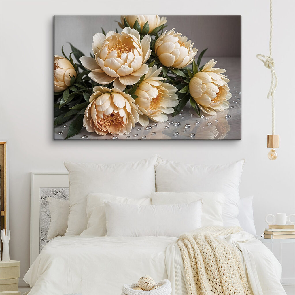 Peónias creme com gotas — interior 2