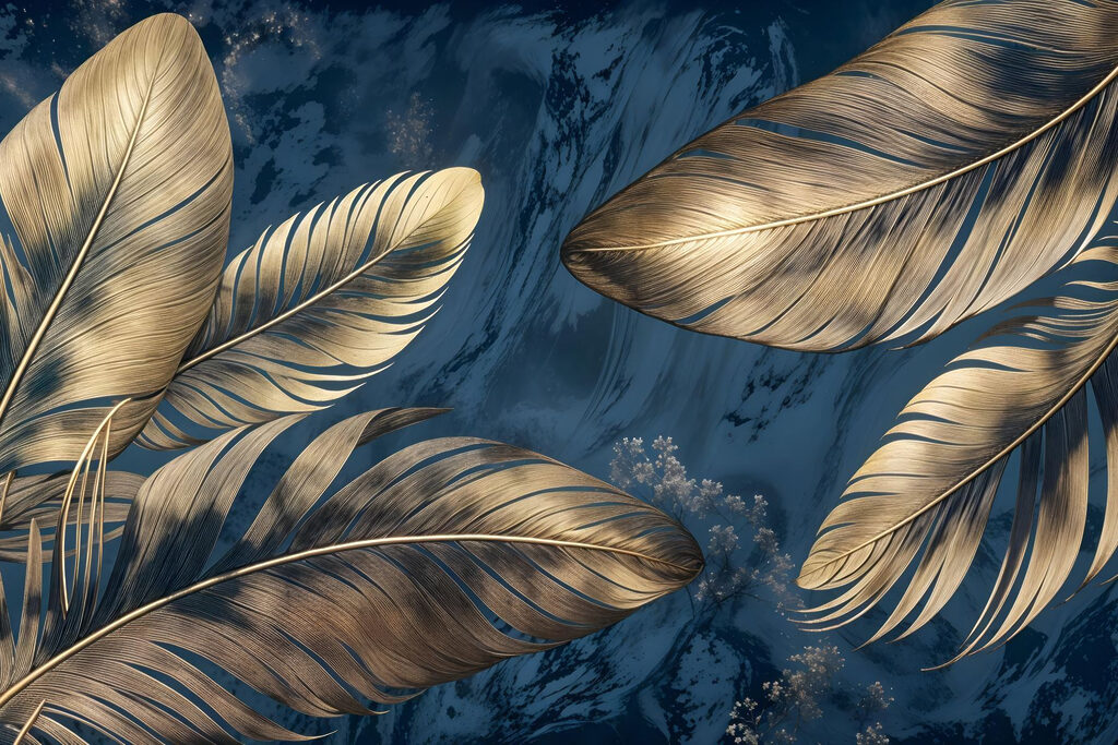 Folhas douradas sobre azul — design completo