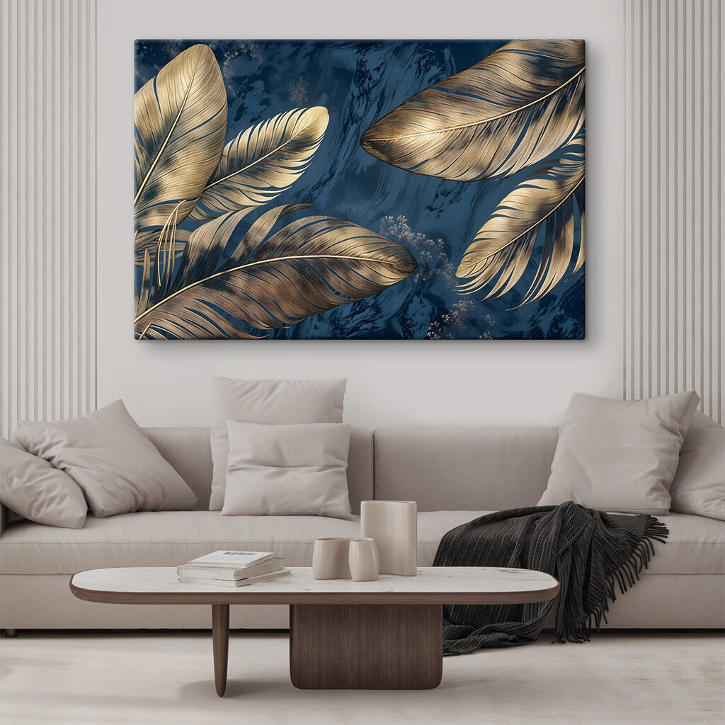 Folhas douradas sobre azul — interior 2