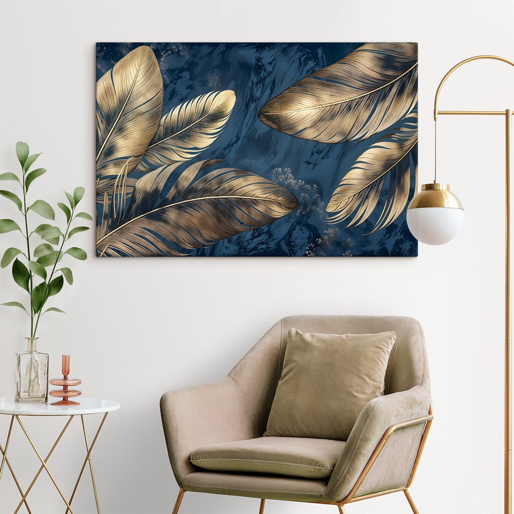 Folhas douradas sobre azul — interior 1