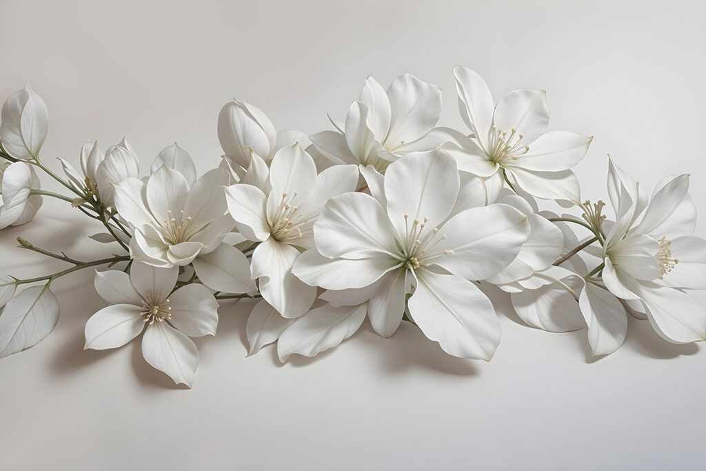 Silêncio em flor branca — design completo