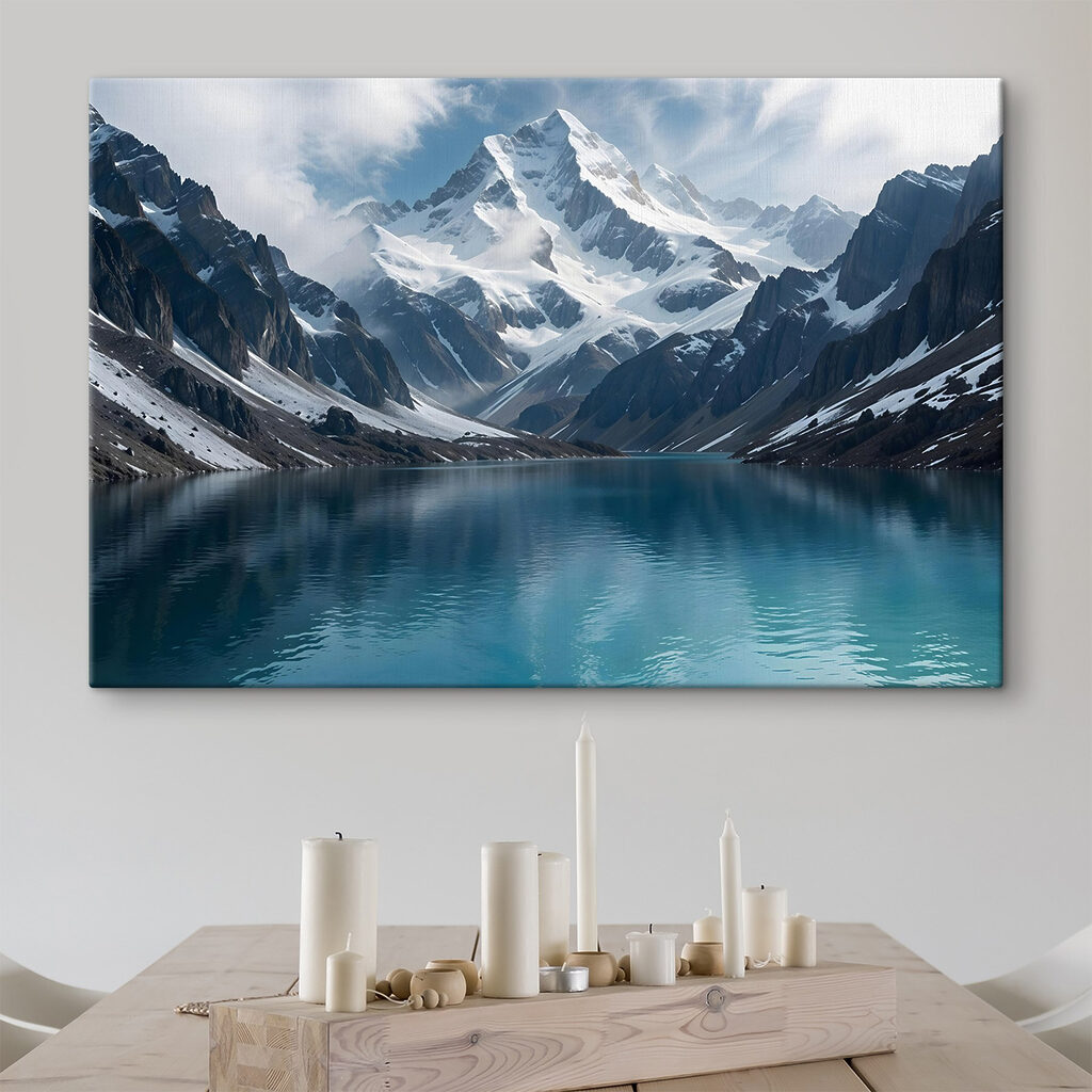 Neve sobre água turquesa num interior
