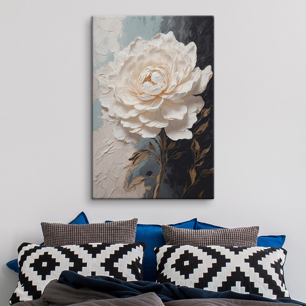Rosa branca sobre azul-noite — interior 2