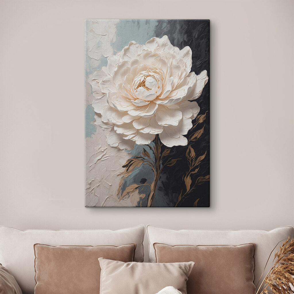 Rosa branca sobre azul-noite — interior 1