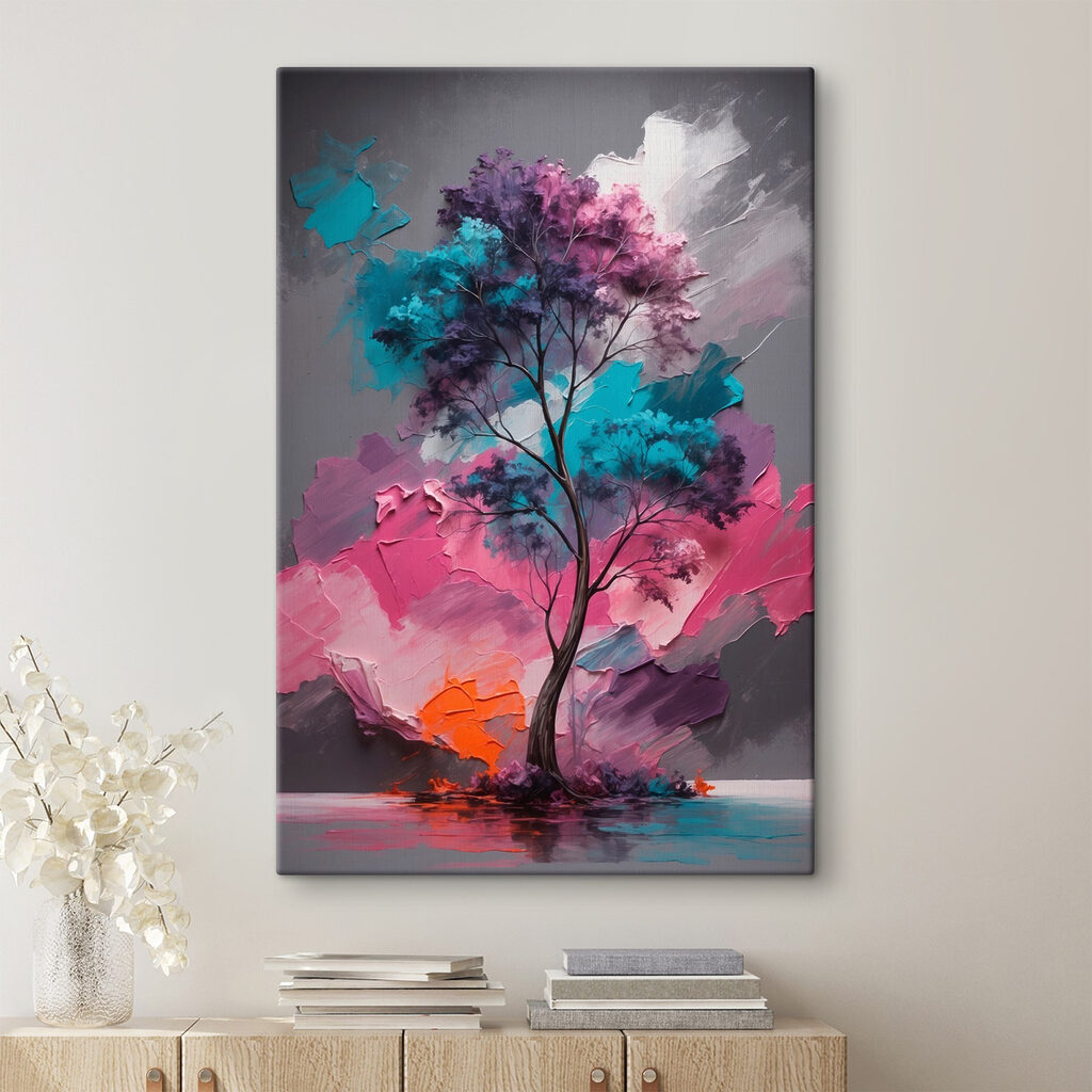 Árvore turquesa com cor-de-rosa — interior 1