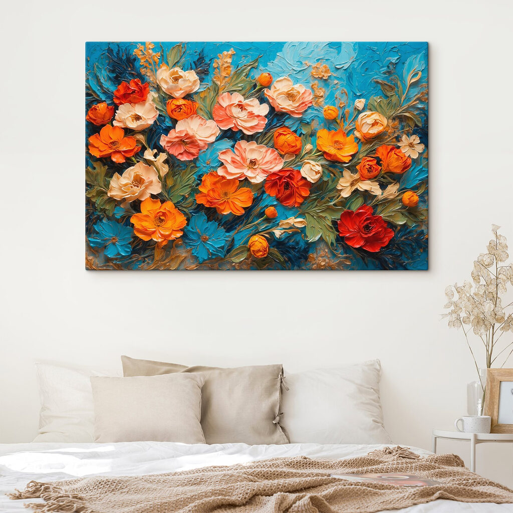 Flores entre traços turquesa — interior 2