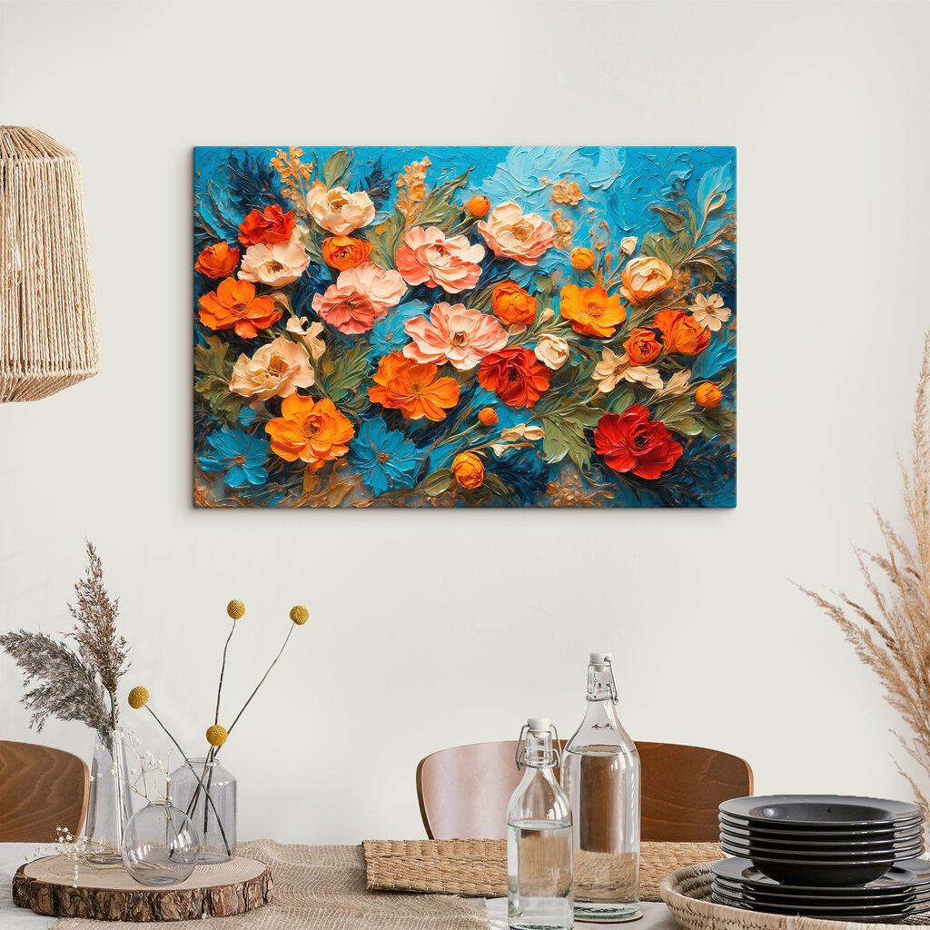 Flores entre traços turquesa — interior 3